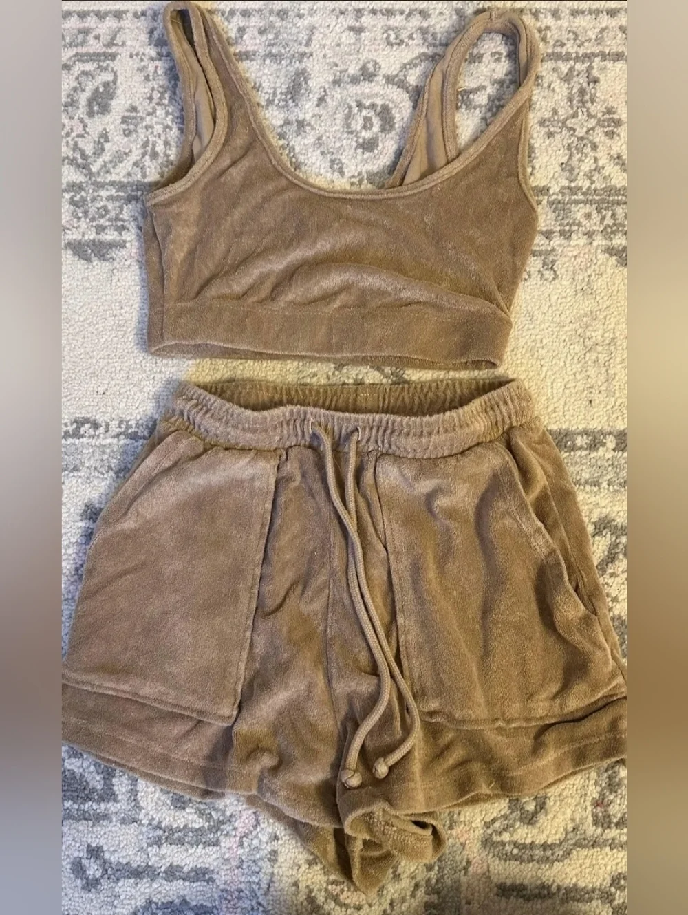 Zara Brown Terry Cloth Drawstring Athletic Shorts And Top